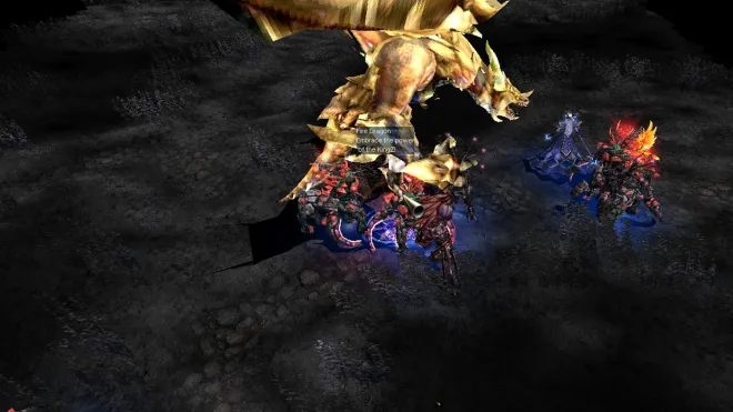 Grup MU Online luptând cu un boss dragon uriaș