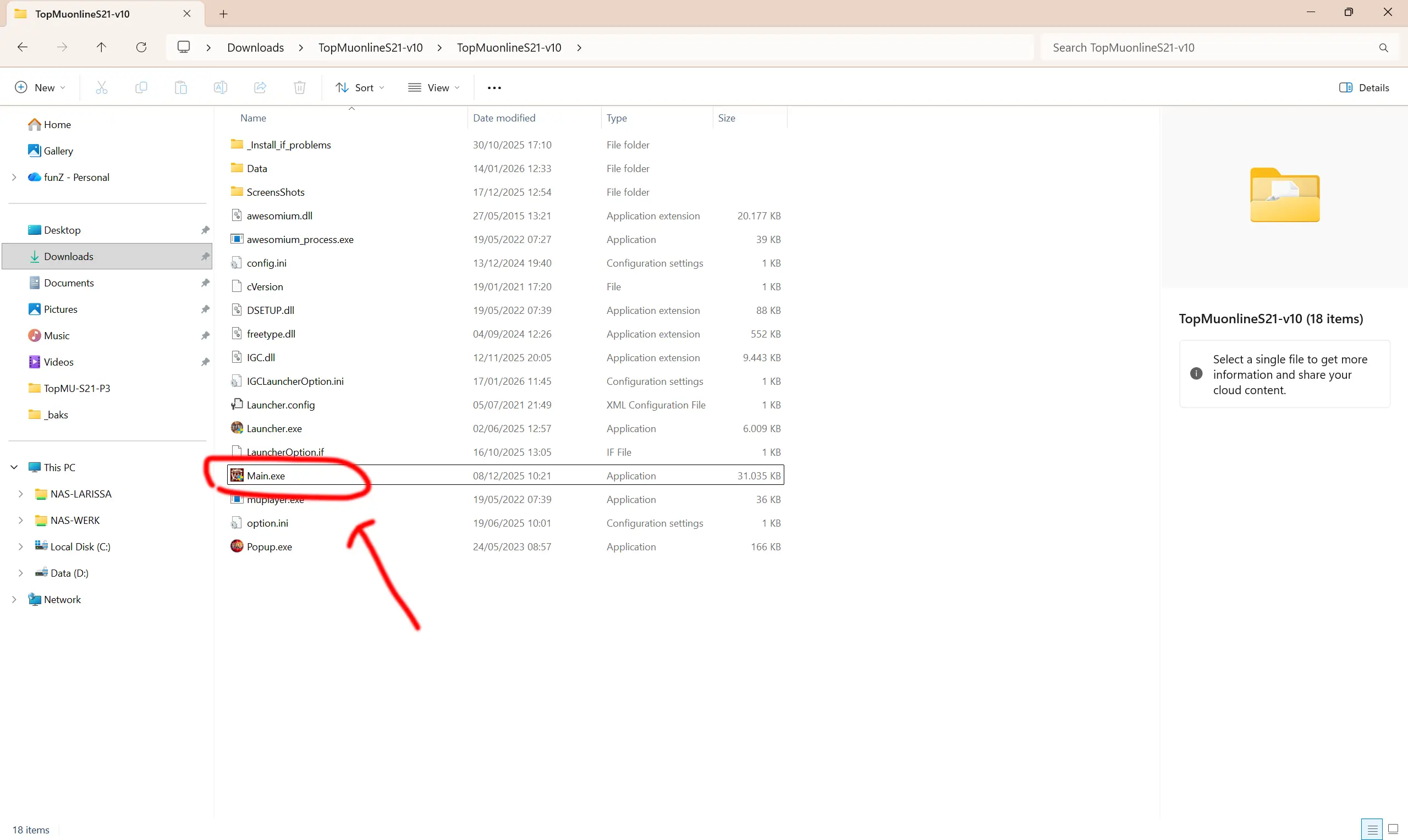 MU Online first start: run main.exe from the game folder